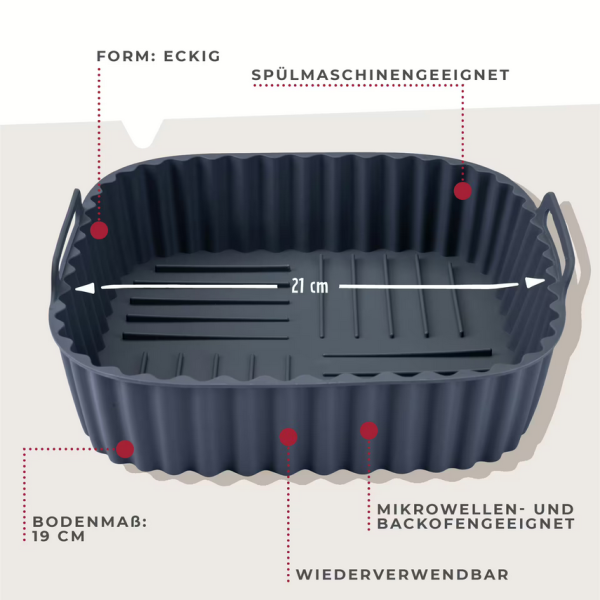 Fackelmann Silikonform für Heißluftfritteuse eckig, 19x19x5cm